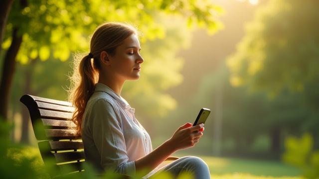 Person relaxing in nature, leaving phone aside, representing a digital detox