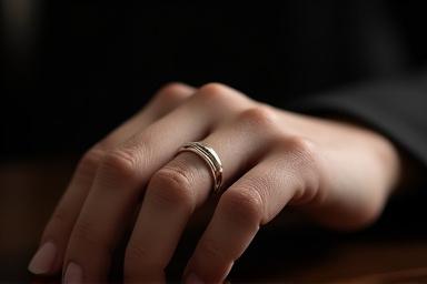 Oura Ring Gen 3 on a hand, in a soft, elegant setting