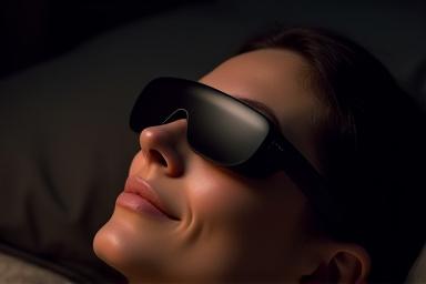 Therabody SmartGoggles being worn, focusing on eye and temple area